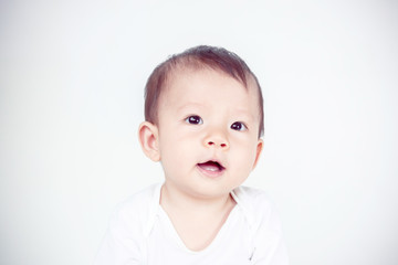 Baby happy on the white background, new family and love concept