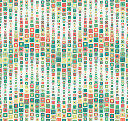 Seamless pattern on white background. Has the shape of a wave. Consists of geometric elements in color.