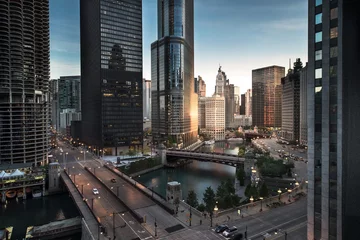 Foto auf Acrylglas Chicago Chicago Downtown Morgendämmerung