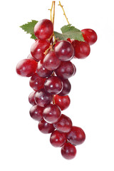 Red grape with leaf isolated on white background