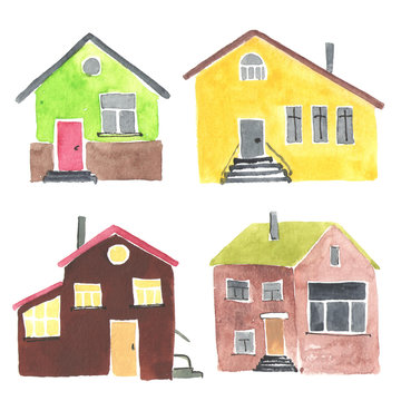 Set of the different watercolor houses