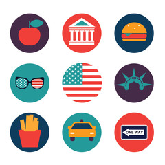 set of color flat vector icons of New York city