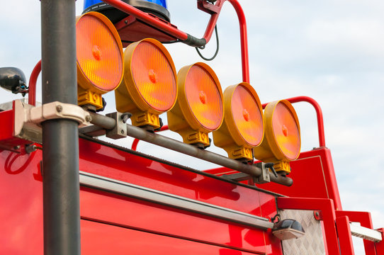 Detail Of Flashing Red Siren Light On Roof Emergency Vehicle