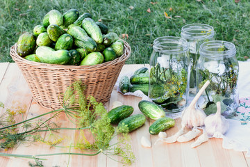 Preparing ingredients for pickling cucumbers