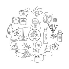 Spa and healthcare outline icons set. 