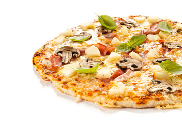 Pizza Hawaii on white background 