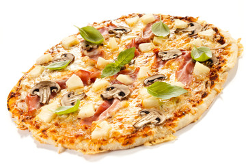 Pizza Hawaii on white background 