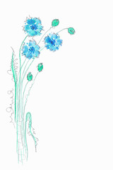 Watercolor blue flowers. Watercolor floral decorative element.Floral backgrond.