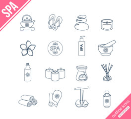 Spa and healthcare outline icons set. 