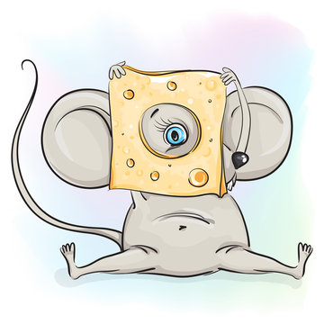 The mouse looks out of cheese