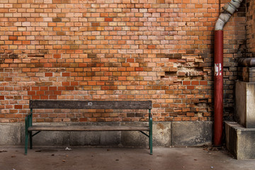 Bench and Bricks Wall