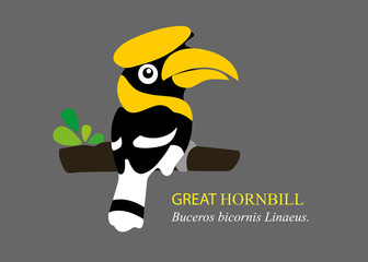 A vector cartoon great hornbill.