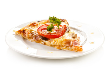 Piece of pizza on white background