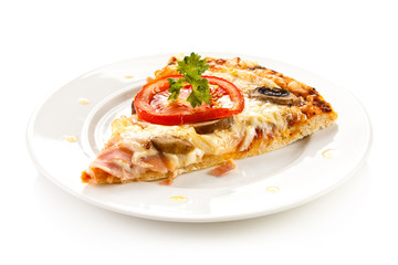 Piece of pizza on white background