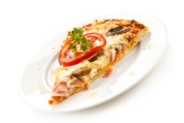 Piece of pizza on white background