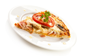 Piece of pizza on white background
