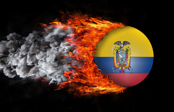 Flag with a trail of fire and smoke - Ecuador