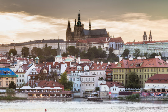 View of Prague castle and Vltava river