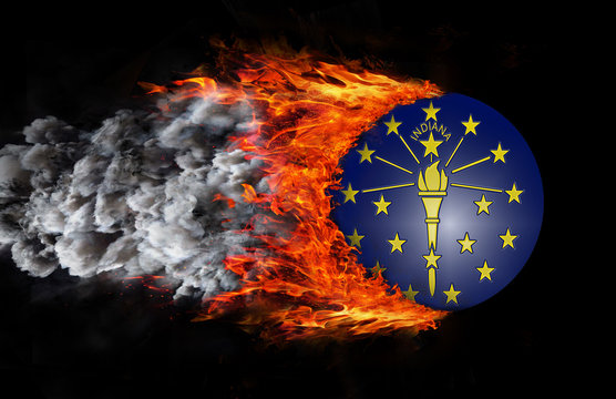 Flag with a trail of fire and smoke - Indiana