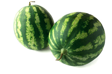 Two ripe watermelons berry with clipping path