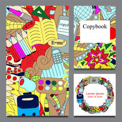 set of school pattern, card and poster