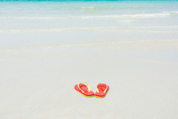 Beach, slippers on tropical beach