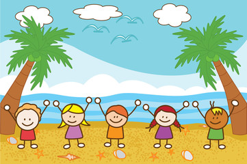 Obraz na płótnie Canvas Happy kids playing at Beach