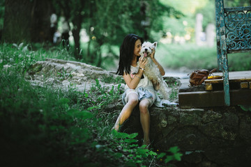 Naklejka premium girl with her dog
