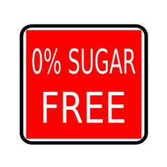 Zero percent sugar free white stamp text on red background