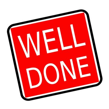 Well done white stamp text on red background