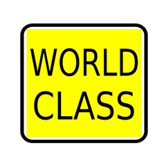 World class black stamp text on yellow background