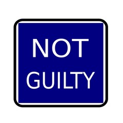 NOT GUILTY white stamp text on buleblack background