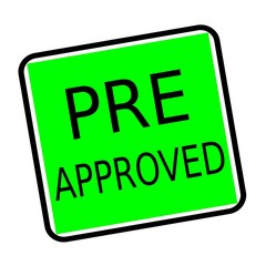 PRE APPROVED black stamp text on green background