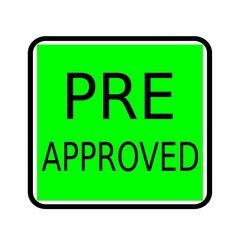 PRE APPROVED black stamp text on green background