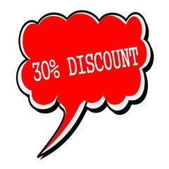 30 percent discount white stamp text on red Speech Bubble