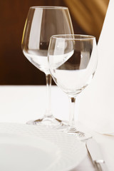 Fine dining restaurant/Fine dining restaurant. Dinner table place setting.