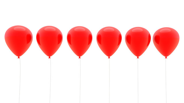 3d red balloons in a row