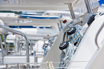 Winches and ropes, sailing yacht detail