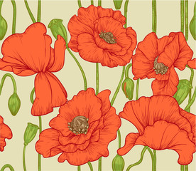 seamless pattern of red poppies