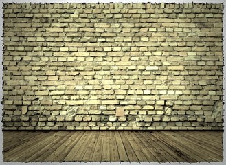Wooden floor and brick wall