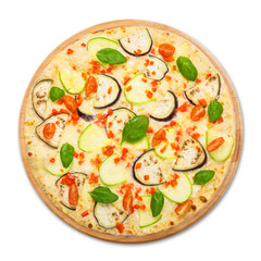 Delicious vegetarian pizza with aubergines and zucchini