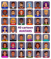 Cute cartoon human avatars set
