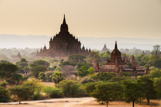 view at the valley of Bagan with  ancient pagoda