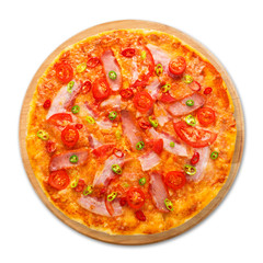Delicious pizza with red and green hot chili peppers