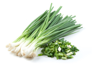 Cut green onion isolated on the white background