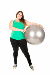Large girl with exercise ball
