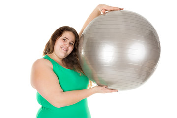 Large girl with exercise ball