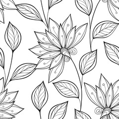 Vector Seamless Monochrome Floral Pattern