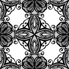 Vector Seamless Vintage Black and White Lace Pattern