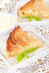 Tarte Aux Pommes - Apple pie served with cream.

